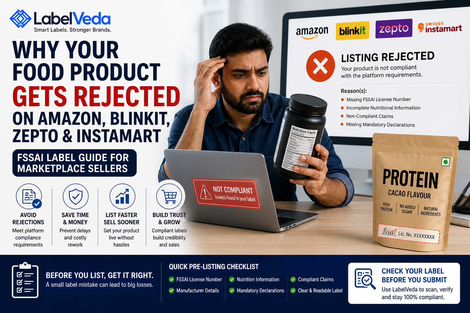 Why Your Food Product Gets Rejected on Amazon, Blinkit, Zepto & Instamart