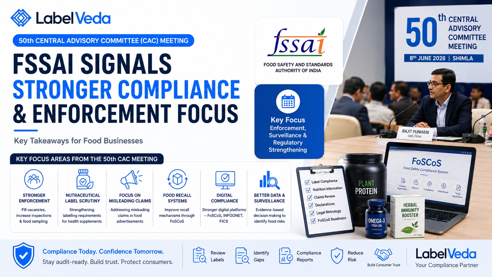 FSSAI Signals Stronger Enforcement, Digital Compliance & Nutraceutical Label Scrutiny at 50th CAC Meeting